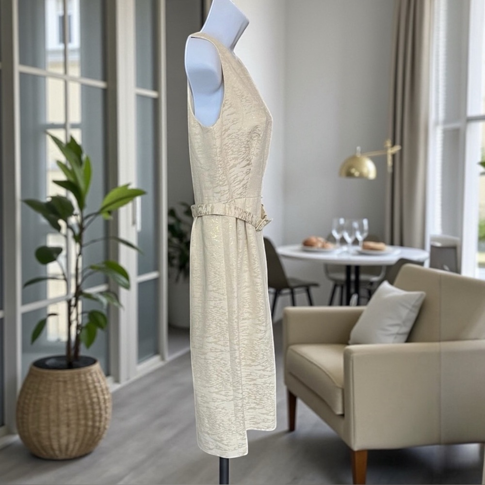 Anne Klein Cream & Gold Metallic Jacquard Dress (NWT) – Size 4 - Picture 3 of 7